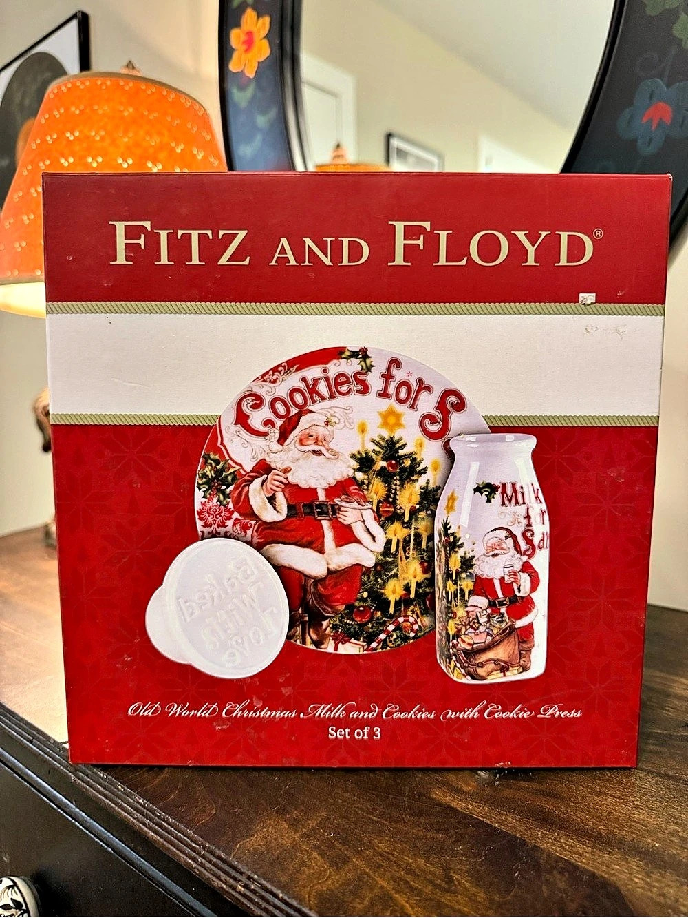 Fitz and Floyd Old World Christmas Milk and Cookies with Cookie Press Set of 3